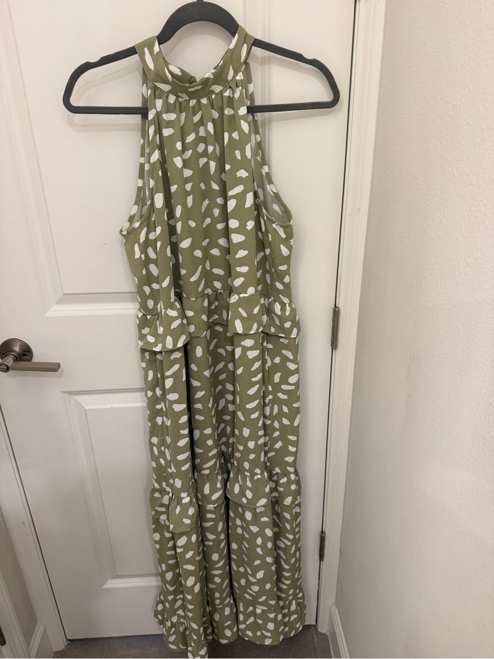 Calista Olive Green Printed Halter Dress L